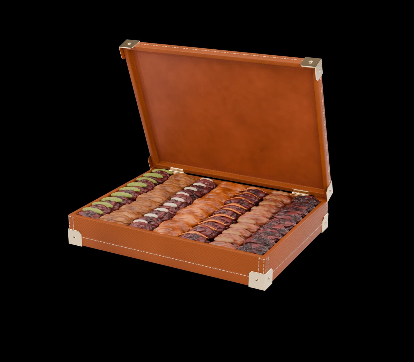 Gourmet Dates Gift Box - Bateel Leather Gift Set Maze (Medium), cut out on the Gulf Hospitality world colour