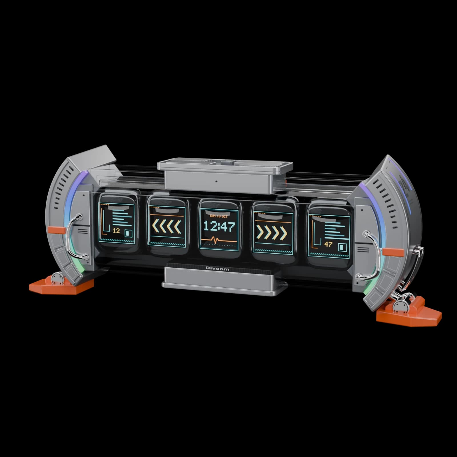 Cyberpunk Clock - Divoom Times Gate (Silver), cut out on the Desk and Workspace world colour